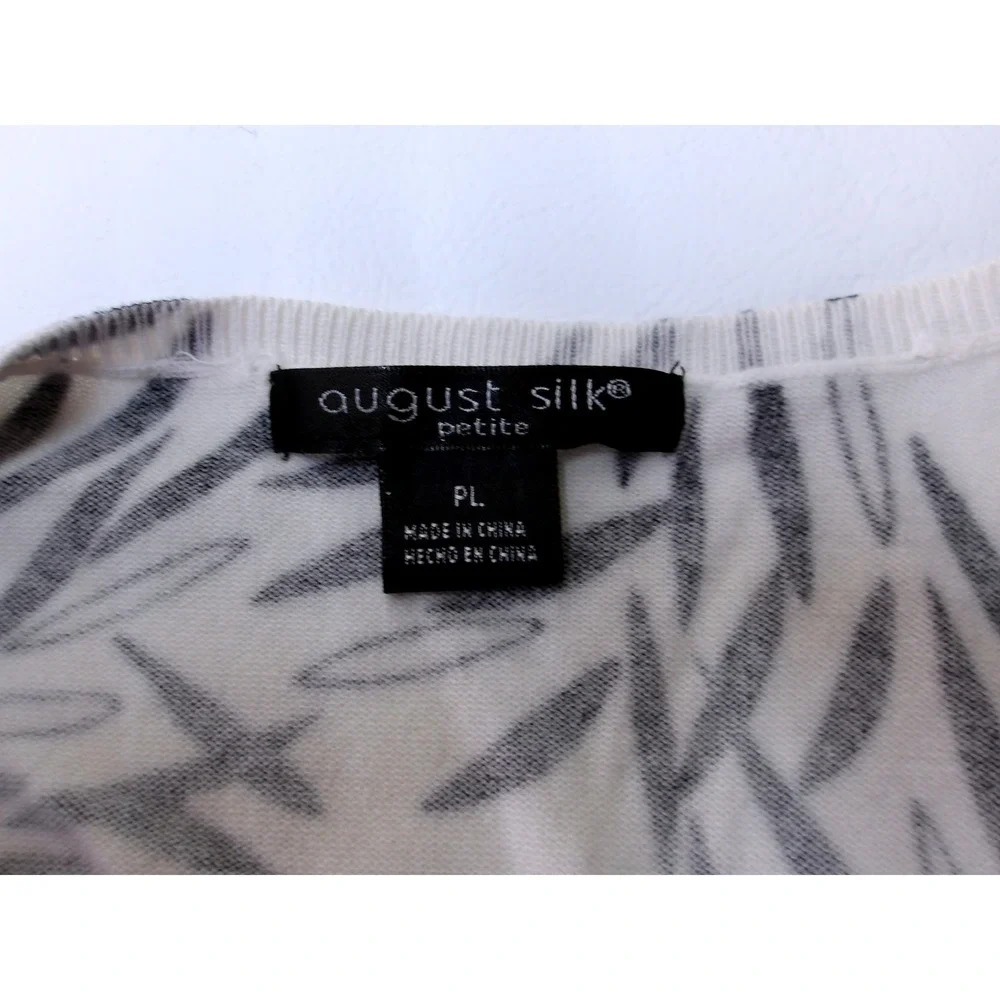Augusta Silk Black White Floral Print Button Front 3/4 Sleeve Cardigan PL/ #7267 - Picture 5 of 5